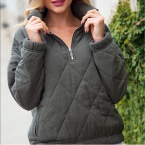 Olive Quilted 3/4 Zip Pullover Puffer